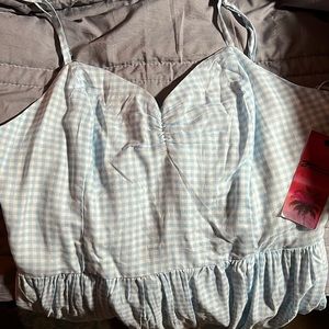 Blue and white bathing suit cover